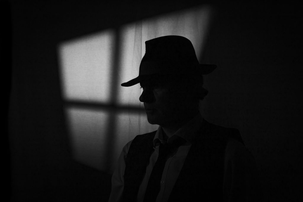 Espionage, film noir spy in a fedora